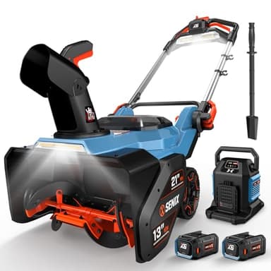 SENIX 60V 21" Cordless Snow Blower, Steel Auger, 3500W Brushless Motor, Heated Handle,13" Depth, 45FT Throw Distance, LED Lights, 16000mAh Batteries(Single Box) & Dual Port Charger,1200lbs/min