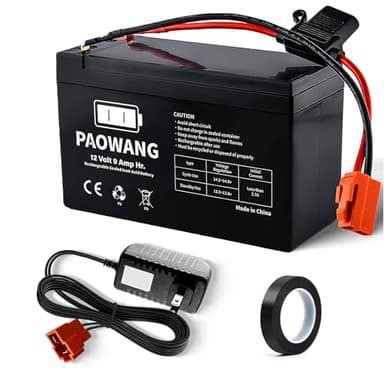 12v Battery for Ride On Toys, Rechargeable for 12v Power Wheels Battery,Replacement Kids Car Batteries 9Ah Lead Acid with Red 2 Pins Connector & 12v Universal Charger & Electrical Tape (Red 2 Pins)