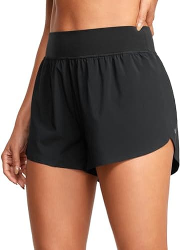 CRZ YOGA High Waisted Dolphin Athletic Running Shorts for Women 3" High Split Comfy Mesh Liner for Gym Workout Track Black Medium
