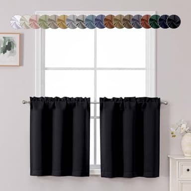 Chyhomenyc Short Black Out Curtains 24 Inch Length, Small Blackout Curtain Rod Pocket Half Window Curtains for Kitchen Basement Cabinet Camper RV Bunk, 2 PCS, Each 30" Wx24 L, Black