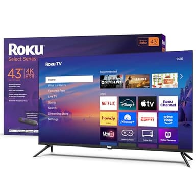 Roku Smart TV – 43-Inch Select Series, 4K HDR TV – RokuTV with Enhanced Voice Remote – Flat Screen LED Television with Wi-Fi for Streaming Live Local News, Sports, Family Entertainment