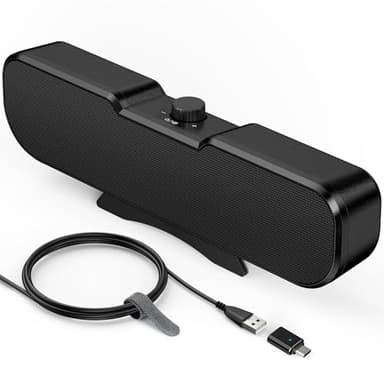 Cirqon Computer Speakers for Desktop PC Monitor, Easy Volume Knob, Sturdy Clamp, Basic Sound, Laptop Speakers with Compact Design, USB/USB C Adapter for Power and Audio(Black)