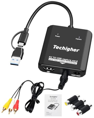 VHS to Digital Converter & RCA to HDMI Adapter USB Video Capture Card for VCR/DVD/AV/PS2/Wii,av to hdmi Converter Analog to Digital & HD Display Output, wii hdmi Adapter,Save/Convert OldVideo