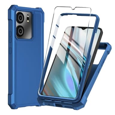 Mocotto for BLU View 5 Phone Case with Tempered Glass Screen Protector,Slim Soft Silicone Full-Body Protective Case for BLU View 5 (Blue)