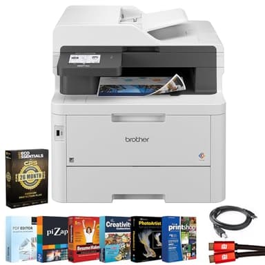 Brother MFCL3780CDW Digital Color All-in-One Laser Printer Bundle with 26‑Month Protection Plan, Printer Essentials Digital Download, 6FT HDMI 2.0 Cable & 6FT USB Type‑A to Type‑B Cable