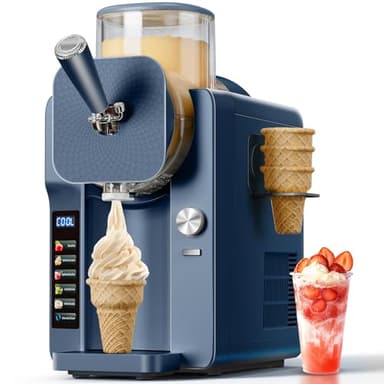 2-in-1 Slush and Ice Cream Maker - 6 Modes for Smoothies, Milkshakes, Cocktails, Margaritas, and Ice Cream, Double-Layer Tank, Ice Cream Cone Holder, Self-Cleaning - Perfect for Home Use