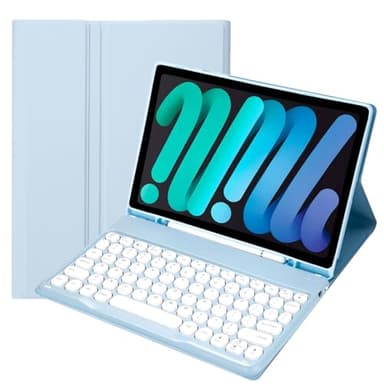 KcoxdCn Slim Candy Colors Keyboard Case Compatible with iPad mini with S Pen Holder, Mutil Angles Stand Cover Detachable Wireless Keyboard (Light Blue, iPad mini 2 3 4 5 (7.9 inch))