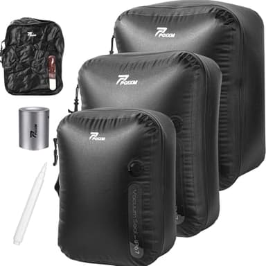 POIXM Vacuum Bags for Travel with Wireless Pump, 180° Open Zipper, IP67 Waterproof, Reusable Space Saver Compression Bags for Backpack, Suitcase, Home Storage(3 Pack + Pump)