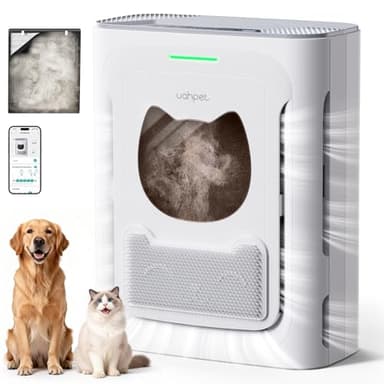 uahpet Pet Air Purifier for Home, Reduce Pet Hair, Dander, Odors, Dust, Smoke for Large Rooms up to 2100 Ft², Air Cleaner with H13 HEPA, Washable Pre-Filter & Air Quality Monitor, White+Gray
