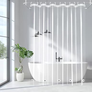 EurCross 9G Clear Shower Curtain Liner 72 x 78 inches Long with 5 Magnet Weights, Heavy Duty Weighted Premium PEVA Plastic Shower Curtain Liner with 12 Hooks for Bathroom