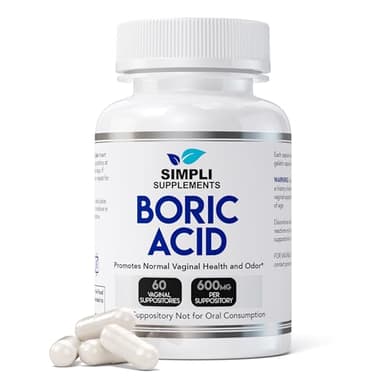 Simpli Supplements Boric Acid Suppositories for Women 600mg – 60 Count | Vaginal pH Balance Support | Feminine Care | Helps Maintain Freshness & Odor Control