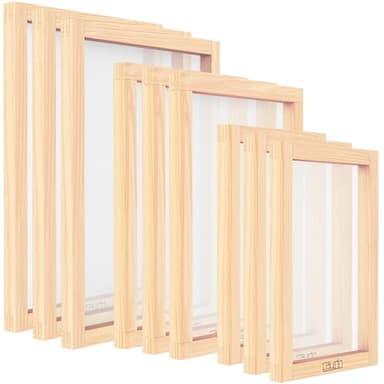 Caydo 9 Pieces Screen Printing Frame with 110 White Mesh, 3 Sizes Screen-Printed Wooden Frame for Handicraft Beginners, 10 x 14 Inch, 8 x 12 Inch, 6 x 10 Inch
