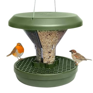 SWISSINNO Bird Feeders - No Mess Hanging Bird Feeder for Outdoors - Smart Birds Davos Spill Proof Wild Cardinal & Small Bird Feeder with Integrated Seed Catcher Tray - Dual Chamber - Green