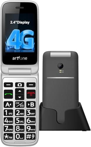 artfone 4G Cell Phone for Seniors丨Flip Phone Unlocked with 2.4" LCD丨SOS Button丨Time Reporting丨Speed Dial丨Big Buttons Dumbphone丨Loud Speaker丨FM Radio丨Charging Dock丨Easy-to-Use丨USB-C,T-Mobile - Grey