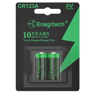 Enegitech CR123A 3V Lithium Battery, 123 3 Volt Lithium Battery, for Home Security Alarm System Sensor Doorlock Smok Carbon Monoxide Alarm Non-Rechargeable (CR123A 2 Pack)