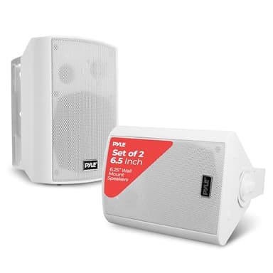 Pyle 6.5 Inch Wall Mount Waterproof Speaker System for Indoor or Outdoor Wireless Bluetooth Surround Sound System, White (2 Pack)