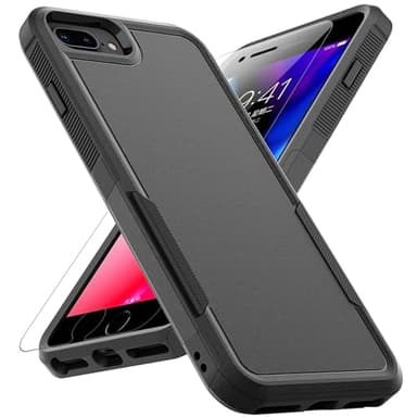 MDCN for iPhone 8 Plus case, iPhone 7 Plus Case: Dual Layer Protective Heavy Duty Cell Phone Case Shockproof Rugged Bumper Tough with Screen Protector - 16FT Military Grade Drop Tested, Black