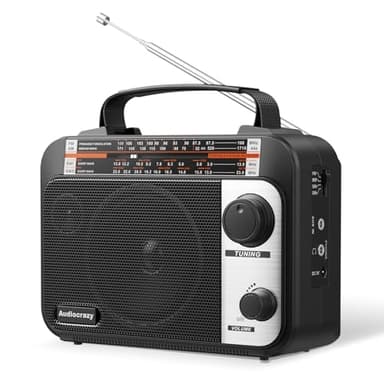 Multi-Band AM/FM/SW1-2 Radio Transistor Radio AC or Battery Operated with Best Reception Big Speaker and Precise Tuning Knob with AUX in & 3.5mm Earphone Jack