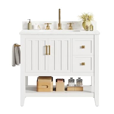 IRONCK 30" Bathroom Vanity with Sink, Bathroom Cabinet with 2 Drawers & Open Shelf for Guest Baths Master Suites or Rental Units, Industrial White