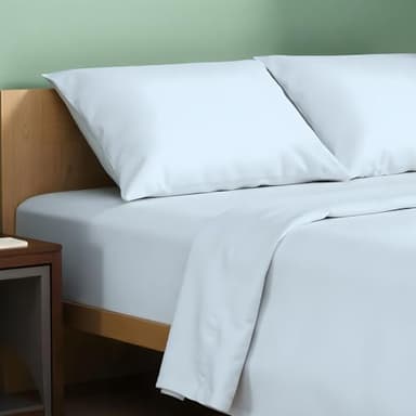 TEXAS LINEN CO. 100% Organic Cotton Sheets Twin Size - 3 PC Organic Cotton Percale Sheets Twin Set (Light Blue), Soft, Cooling & Breathable Bedsheets, 16" Deep Pocket Hotel Bedding - GOTS Certified