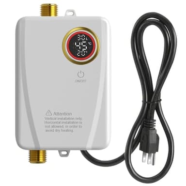 Tankless Water Heater Electric 110V, 3000W Instant Portable On-Demand Hot Water for Sink, RV Kitchen, Camping, Digital Display (White),Use in Environments Above 32°F, Lower Flow = Higher Heat