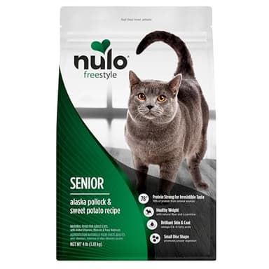 Nulo FreeStyle Senior Dry Cat Food - Alaska Pollock & Sweet Potato, High Protein, Natural Grain Free Cat Food with Probiotics and L-Carnitine, 4lb Bag