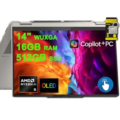 Lenovo Yoga 7 2-in-1 Laptop 14" WUXGA OLED Touch (100% DCI-P3, 600nits HDR) AMD 6-core Ryzen AI 5 340 (Up to 50 Tops) 16GB RAM 512GB SSD for Creator Business Professional Win11 ICP Hub w/Copilot AI