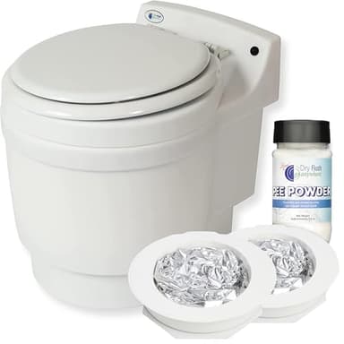 Laveo Dry Flush Toilet - Waterless, Portable, Self Contained and Easier to Use than an Incinerating or Composting Toilet. Great for Tiny Homes, Vans, Boats, Camping, RVs and Off Grid, LDPE, White