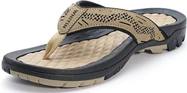 WHITIN Men's Outdoor Waterproof Flip Flops Thong Sandals with Arch Support Size 9 Slip Resistant Sandles Male Athletic Slides Summer Beach Khaki 42