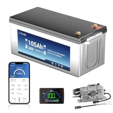 36V Lithium Golf Cart Battery with 25A Lifepo4 Charger, 36V Lithium Battery with 200A BMS, Peak Current 1000A(3-5s), Max 7.68kW Power Output, Perfect for Golf Carts