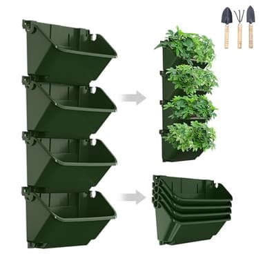 Gatyagff Vertical Wall Planter, 4 Packs Self Watering Wall Planters for Indoor with 3 Pcs Garden Tool Set Vertical Planter Tower for Strawberries Flowers Herbs, 12.9''x5.5'' x26.7''
