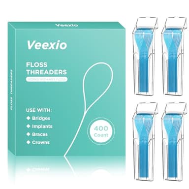Floss Threaders, 400 Count Threaders for flossing, Dental Floss Threader for Braces, Bridges, Implants, Permanent Retainer (Pack of 4)