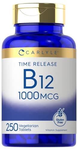 Carlyle B12 Vitamin 1000 mcg | 250 Count | Time Release Tablets | as Cyanocobalamin | Vegetarian, Non-GMO & Gluten Free Supplement