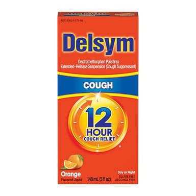 Delsym 12 Hour Cough Medicine for Adults, Powerful Relief for 12 Hours, Cough Suppressant Liquid with Extended-Release Dextromethorphan, Orange Flavor Liquid Cough Syrup, 5 Fl Oz (Pack of 1)