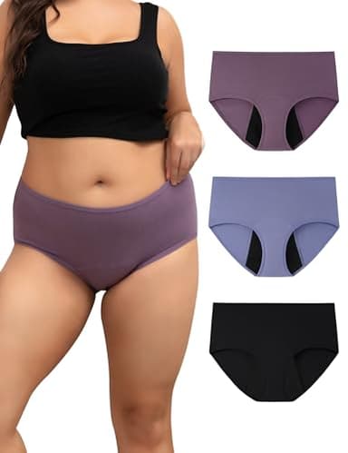 INNERSY Women's Plus Size Period Underwear Heavy Flow Cotton Leak-proof Menstrual Absorbency Panties 3-Pack (Dark Lavender, 3X-Large)