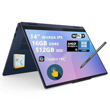Lenovo IdeaPad Flex 5 2-in-1 Laptop | 14" WUXGA IPS Touch | AMD Ryzen AI 5 340 (Up to 50 Tops) | 16GB DDR5 512GB SSD | Copilot+ PC for Creator Designer Business Professional Win11 Pro w/DLCA Accessory