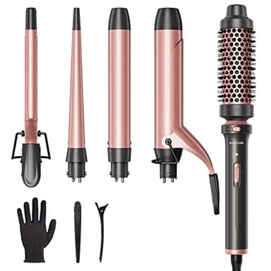 Wavytalk 5 in 1 Curling Iron Set with Curling Brush and 4 Interchangeable Ceramic Curling Wand (0.35"-1.25”), Wand Curling Iron Instant Heat Up, Dual Voltage Hair Curler