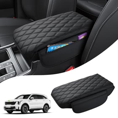 Autorder Center Console Cover for 2021-2025 2026 Kia Sorento Accessories Armrest Cushion Cover Nappa Leather Middle Console Covers Sorento Console Cushion Pad Anti-Scratch