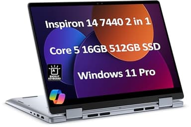 Dell Inspiron 14 7440 2-in-1 Laptop (14" FHD+ Touchscreen, Intel Core 5 120U (> i7-1355U), 16GB DDR5, 512GB SSD), for Creator, Designer, 10-Hr Long Battery Life, Backlit, Win 11 Pro w/ AI Copilot