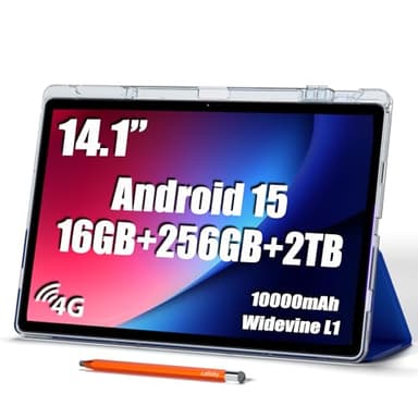 Callsky-Pro 14 inch Large Screen Tablet, Android 15 Tablet 16GB RAM 256GB ROM, 1920 * 1200 IPS FHD Display, Widevine L1, 10000mAh 18W Charging, Wi-Fi & Bluetooth, 4G LTE, with Stand Case & Stylus