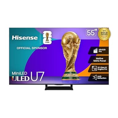 Hisense 55" U7 Mini-LED ULED 4K UHD Best Premium Gaming Google Smart TV (55U75QG, 2025 Model) - QLED, Native 165Hz, VRR 288, Up to 3000 Nits, HDR10+, Dolby Vision IQ · Atmos, IMAX Enhanced, 2.1.2 Ch
