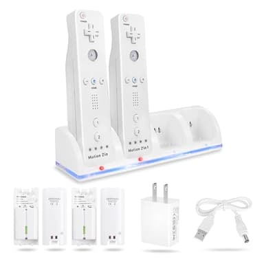 4-in-1 Charging Station for Wii&Wii U Remote Controller,Charger with 4 Rechargeable Battery Packs (4 Port Charging Station+4 pcs 2800mAh Replacement Batteries+USB Cable),Remote Not Included