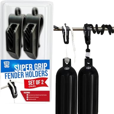 BTG Gear Set of 2 Adjustable Fender Clip Boat Fender Hangers/Holders for 5/16" to 7/16" Marine Bumper Fender Lines