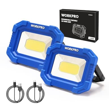 WORKPRO LED Work Light, Rechargeable Magnetic Work Lights with Stand, Portable 2000LM COB Flood Light for Camping, Fishing, Car Repair, Job Site Lighting, Hiking, 4 Modes, 2 Pack
