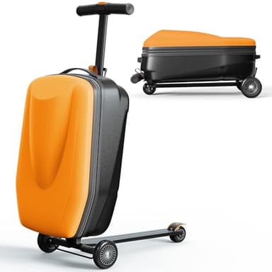 TABU 21" 3-D Hardshell Scooter Suitcase for Kid & Adult, Foldable Carry-on Scooter Luggage with Telescopic Handle, Multifunctional Lightweight Traveling Suitcase for Age 4-15, Orange