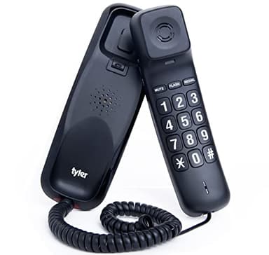 Tyler Landline Corded Phone - Big Button for Seniors - Loud Ringer for Hearing Impaired - Wall Mountable - LED Call Light Indicator - Volume Control - Power Outage Safe - Home Phone Black (TBBP6-B)