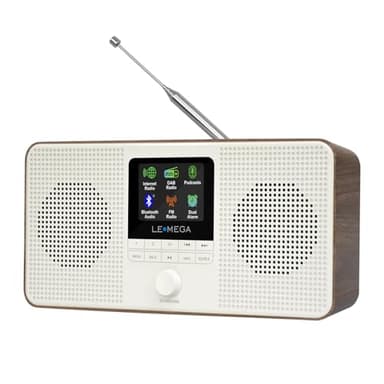 LEMEGA IR4S Stereo WiFi Internet Radio,FM Digital Radio, Spotify Connect, Bluetooth Speaker, Dual Alarms Clock, 40 Presets, Headphone-Output, Batteries or Mains Powered (Dark Walnut)