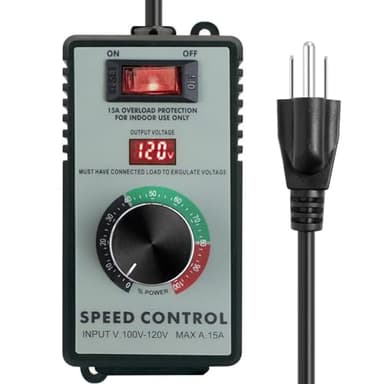 AC Motor Speed Controller 120V 15A Variable Speed Controller & Fan Speed Controller, Electronic Voltage Regulator for Resistive Loads Only with Overload Protection, LED Display for Precise Control