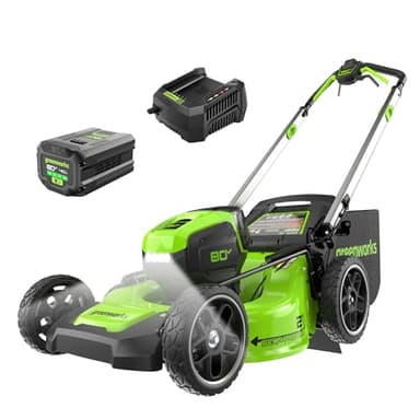Greenworks 80V 21" Self-Propelled Cordless Lawn Mower – Brushless Motor, LED Lights, 4.0Ah Battery & Rapid Charger (75+ Compatible Tools)