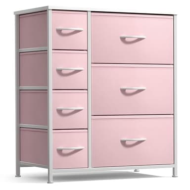 Sorbus Dresser with 7 Drawers - Furniture Storage Chest for Kid’s, Teens, Bedroom, Nursery, Playroom, Clothes, Toys - Steel Frame, Wood Top, Tie-dye Fabric Bins (7-Drawer, Pastel Pink)